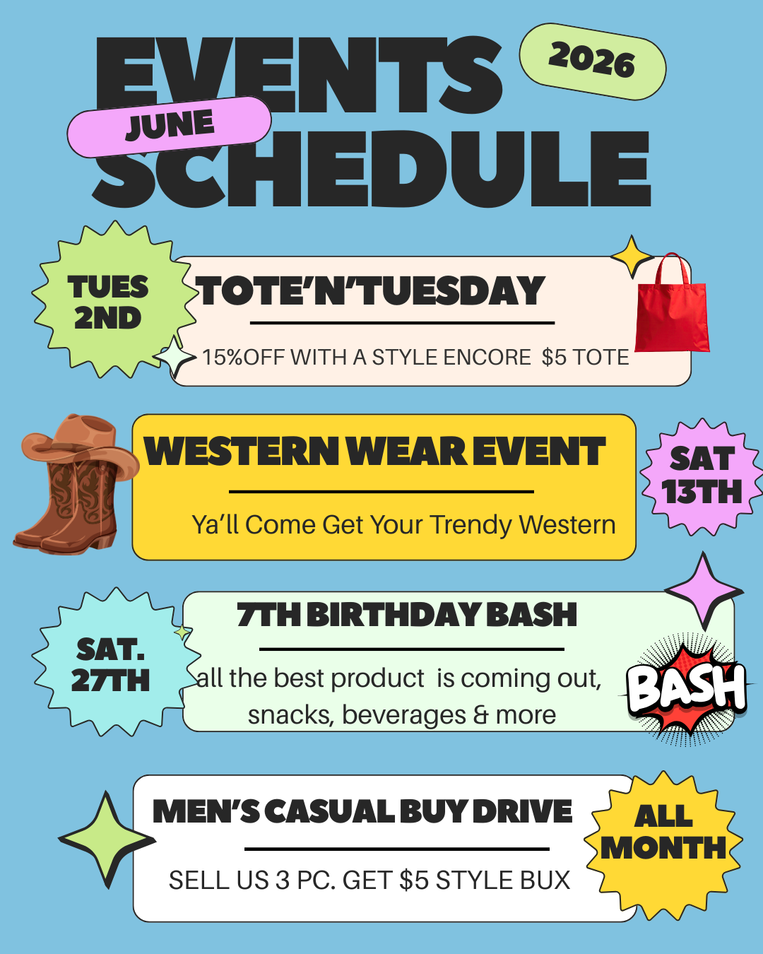 This is a flyer with our events for June
